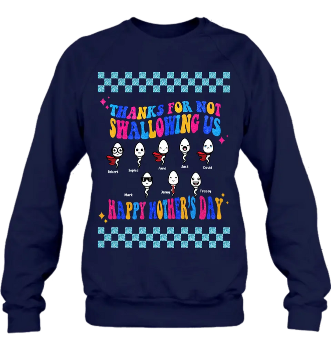 Personalized Mom Shirt/Hoodie - Up to 8 Children - Gift Idea For Mother's Day - Thanks For Not Swallowing Us Happy Mother's Day