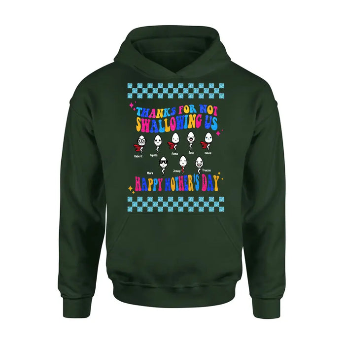 Personalized Mom Shirt/Hoodie - Up to 8 Children - Gift Idea For Mother's Day - Thanks For Not Swallowing Us Happy Mother's Day