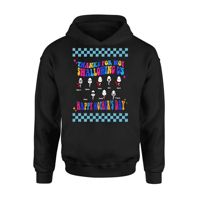 Personalized Mom Shirt/Hoodie - Up to 8 Children - Gift Idea For Mother's Day - Thanks For Not Swallowing Us Happy Mother's Day