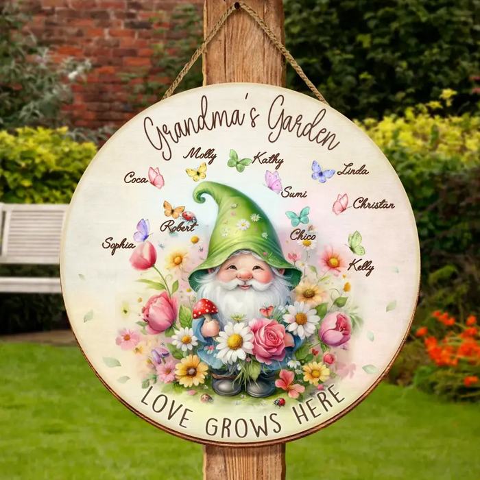 Personalized Grandma's Garden Circle Wooden Sign - Mother's Day Gift Idea For Grandma/Mother