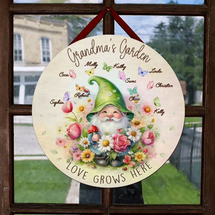Personalized Grandma's Garden Circle Wooden Sign - Mother's Day Gift Idea For Grandma/Mother