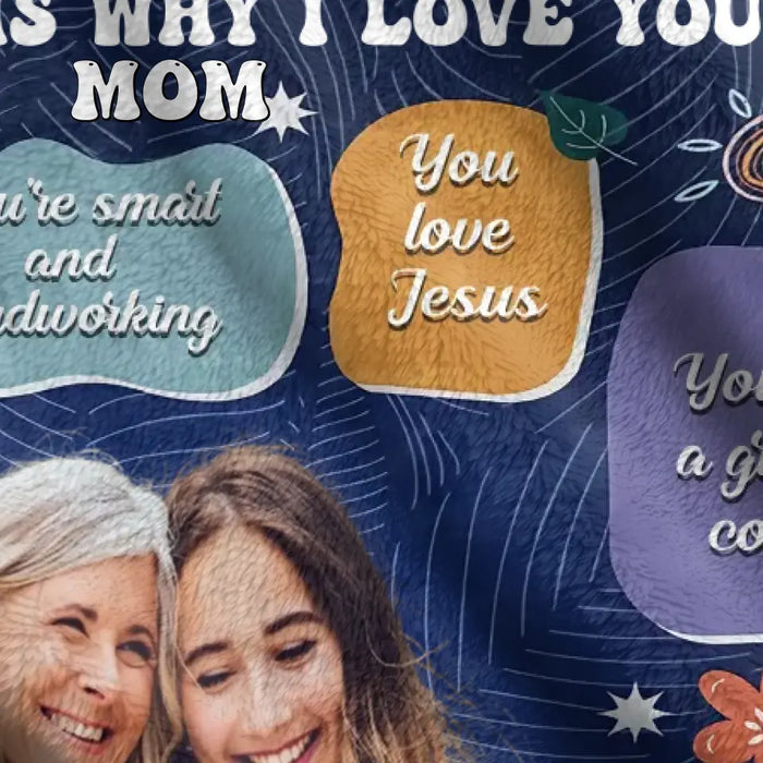 Personalized Photo Quilt/Fleece Throw Blanket - Mother's Day Gift Idea for Mom/Grandma - 10 Reasons Why I Love You