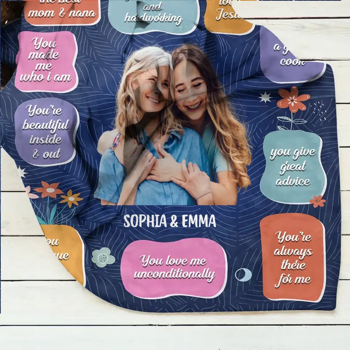 Personalized Photo Quilt/Fleece Throw Blanket - Mother's Day Gift Idea for Mom/Grandma - 10 Reasons Why I Love You