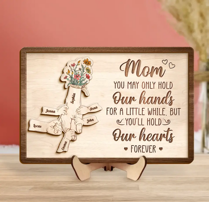 Personalized Mom Custom 2 Layered Wooden Art - Up to 10 Kids - Gift Idea For Mother's Day - You'll Hold Our Hearts Forever
