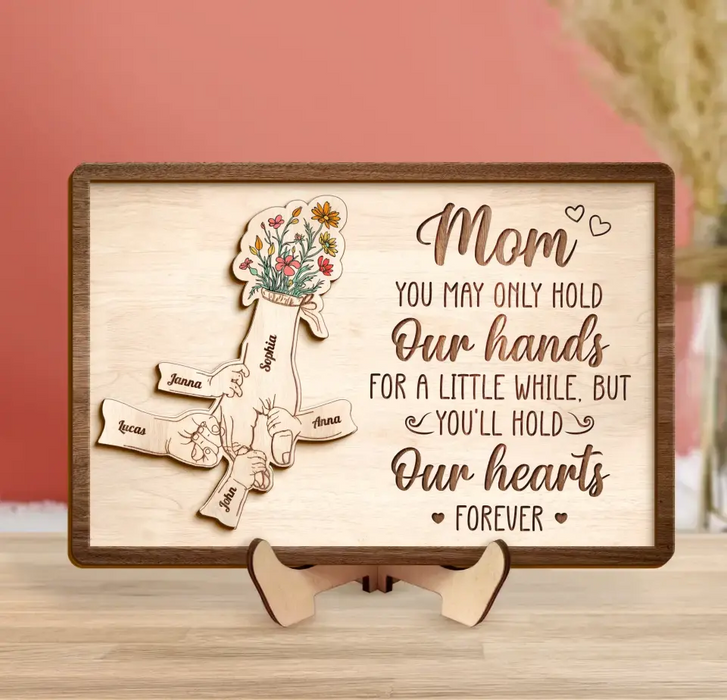 Personalized Mom Custom 2 Layered Wooden Art - Up to 10 Kids - Gift Idea For Mother's Day - You'll Hold Our Hearts Forever