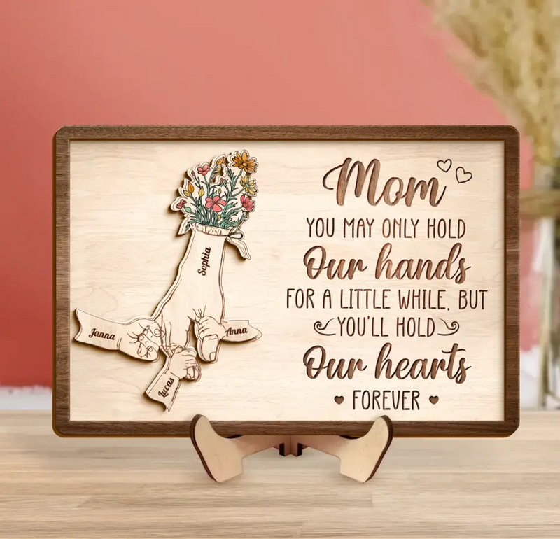 Personalized Mom Custom 2 Layered Wooden Art - Up to 10 Kids - Gift Idea For Mother's Day - You'll Hold Our Hearts Forever