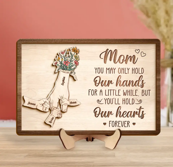 Personalized Mom Custom 2 Layered Wooden Art - Up to 10 Kids - Gift Idea For Mother's Day - You'll Hold Our Hearts Forever