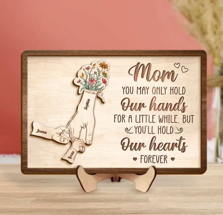Personalized Mom Custom 2 Layered Wooden Art - Up to 10 Kids - Gift Idea For Mother's Day - You'll Hold Our Hearts Forever