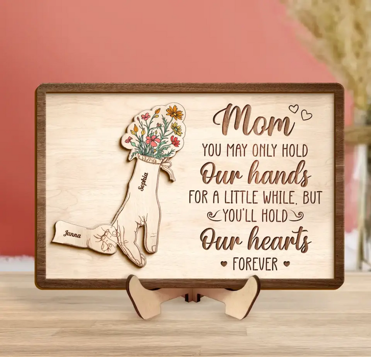 Personalized Mom Custom 2 Layered Wooden Art - Up to 10 Kids - Gift Idea For Mother's Day - You'll Hold Our Hearts Forever