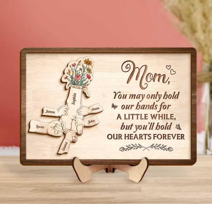 Personalized Mom Custom 2 Layered Wooden Art - Up to 10 Kids - Gift Idea For Mother's Day - You'll Hold Our Hearts Forever