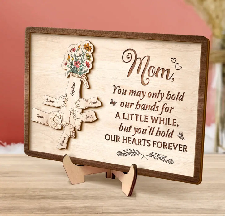 Personalized Mom Custom 2 Layered Wooden Art - Up to 10 Kids - Gift Idea For Mother's Day - You'll Hold Our Hearts Forever