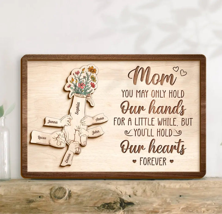 Personalized Mom Custom 2 Layered Wooden Art - Up to 10 Kids - Gift Idea For Mother's Day - You'll Hold Our Hearts Forever