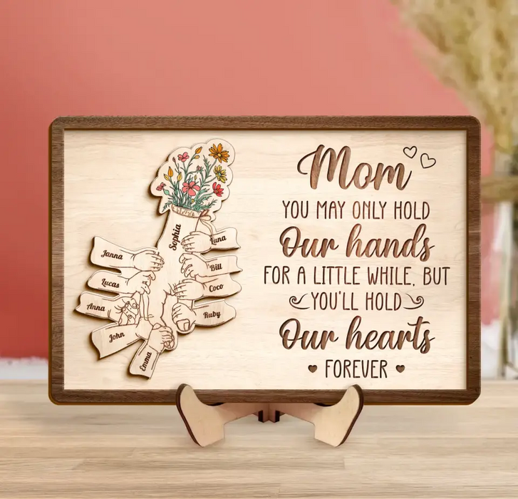 Personalized Mom Custom 2 Layered Wooden Art - Up to 10 Kids - Gift Idea For Mother's Day - You'll Hold Our Hearts Forever