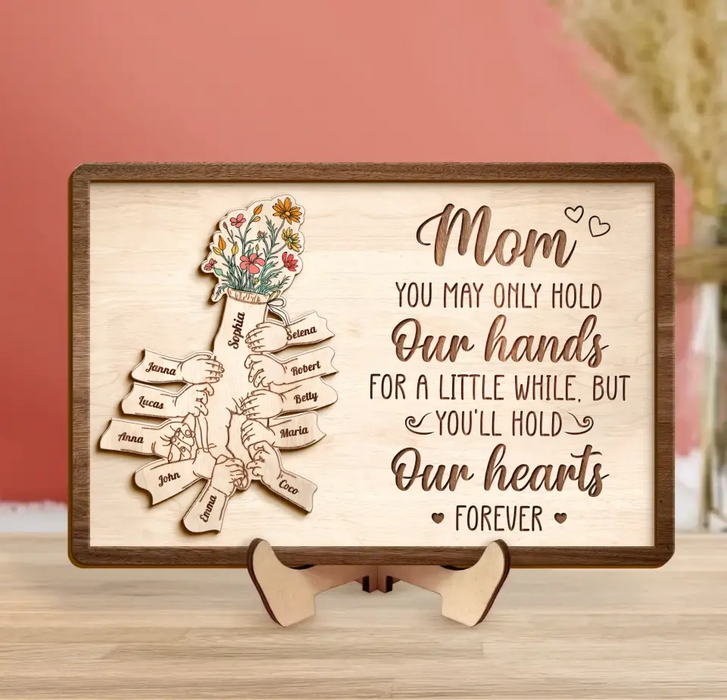 Personalized Mom Custom 2 Layered Wooden Art - Up to 10 Kids - Gift Idea For Mother's Day - You'll Hold Our Hearts Forever