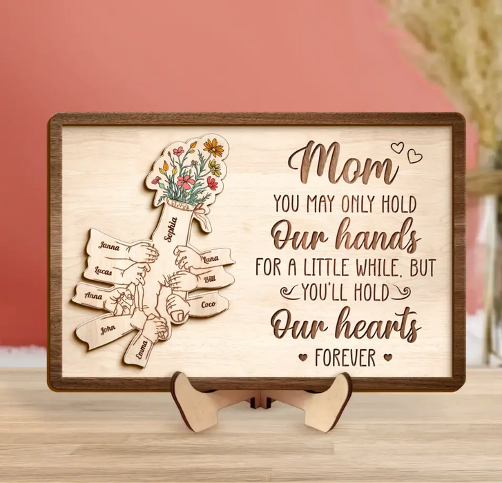 Personalized Mom Custom 2 Layered Wooden Art - Up to 10 Kids - Gift Idea For Mother's Day - You'll Hold Our Hearts Forever