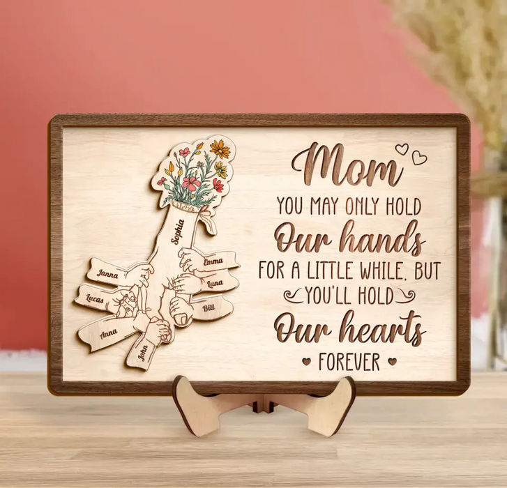 Personalized Mom Custom 2 Layered Wooden Art - Up to 10 Kids - Gift Idea For Mother's Day - You'll Hold Our Hearts Forever