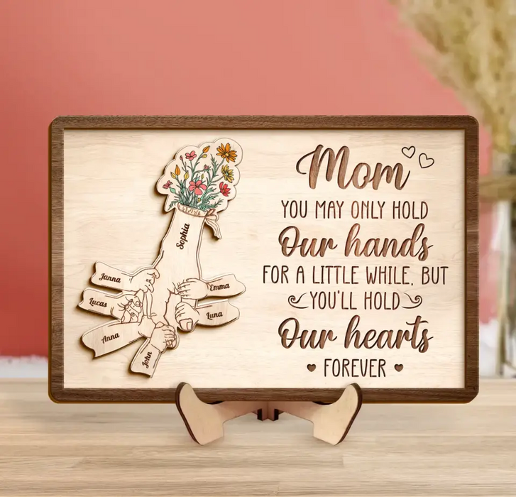 Personalized Mom Custom 2 Layered Wooden Art - Up to 10 Kids - Gift Idea For Mother's Day - You'll Hold Our Hearts Forever