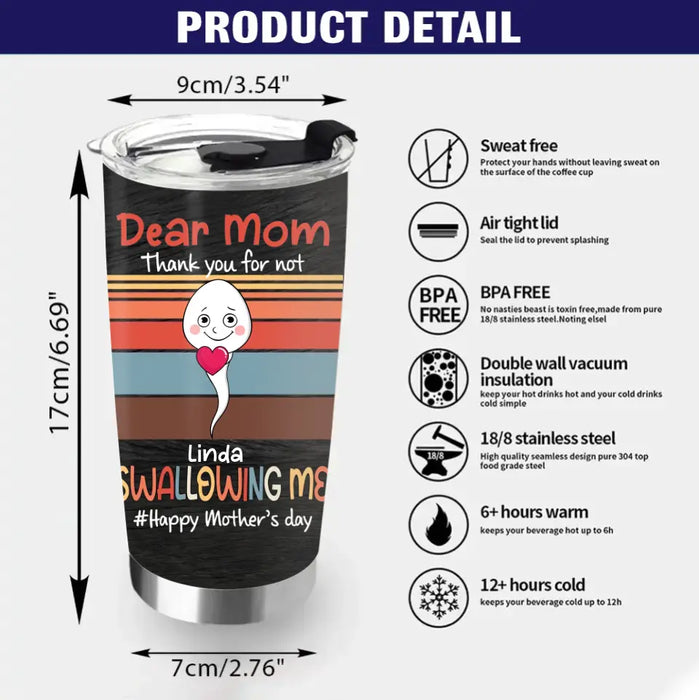 Personalized Sperms Tumbler - Gift Idea From Kids To Mom - Up to 6 Sperms - Dear Mom Thanks You For Not Swallowing Me