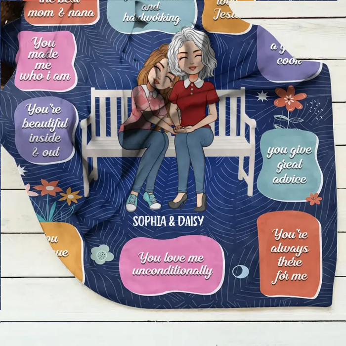 Personalized Mother's Day Quilt/Fleece Throw Blanket - Up to 5 People - Mother's Day Gift Idea for Mom/Grandma - 10 Reasons Why I Love You