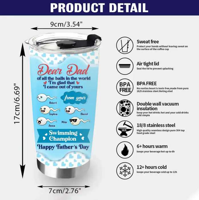 Personalized Dear Dad Tumbler - Gift Idea For Dad/Father's Day - Up to 5 Kids - I'm Glad That I Came Out Of Yours