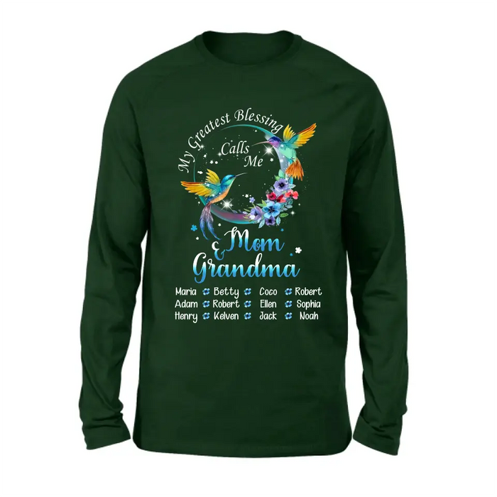 Personalized Mom Shirt/Hoodie - Up to 12 Children - Gift Idea For Mother's Day - My Greatest Blessing Calls Me Mom & Grandma