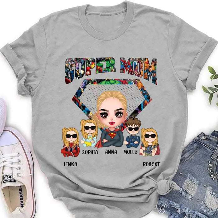 Personalized Super Mom Shirt/Hoodie - Up to 4 Kids - Gift Idea For Grandma/Mother's Day
