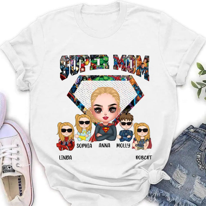 Personalized Super Mom Shirt/Hoodie - Up to 4 Kids - Gift Idea For Grandma/Mother's Day
