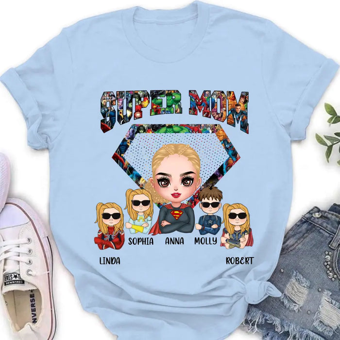 Personalized Super Mom Shirt/Hoodie - Up to 4 Kids - Gift Idea For Grandma/Mother's Day