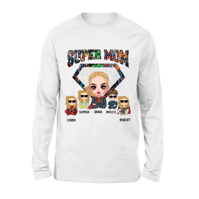 Personalized Super Mom Shirt/Hoodie - Up to 4 Kids - Gift Idea For Grandma/Mother's Day