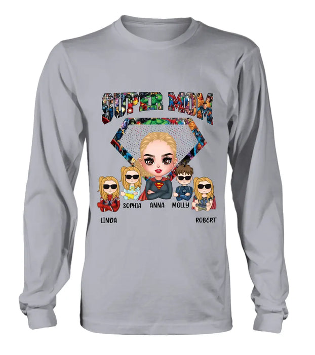 Personalized Super Mom Shirt/Hoodie - Up to 4 Kids - Gift Idea For Grandma/Mother's Day