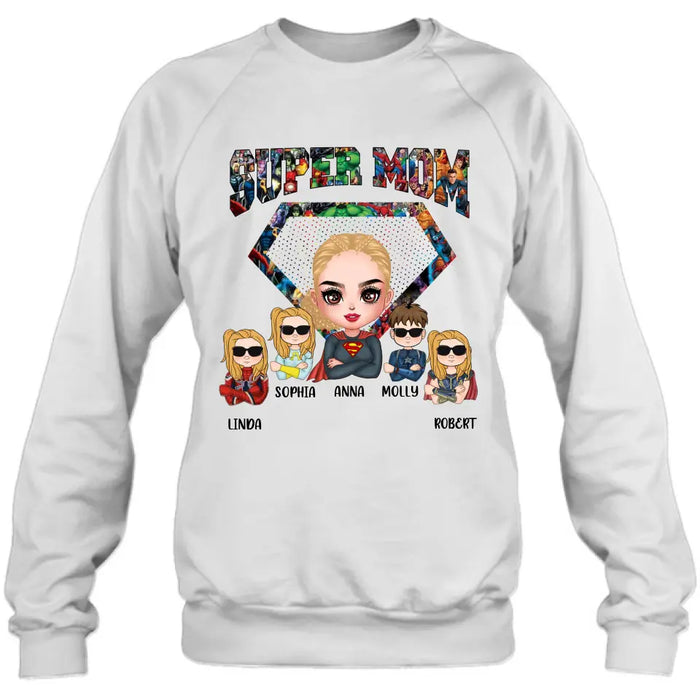 Personalized Super Mom Shirt/Hoodie - Up to 4 Kids - Gift Idea For Grandma/Mother's Day