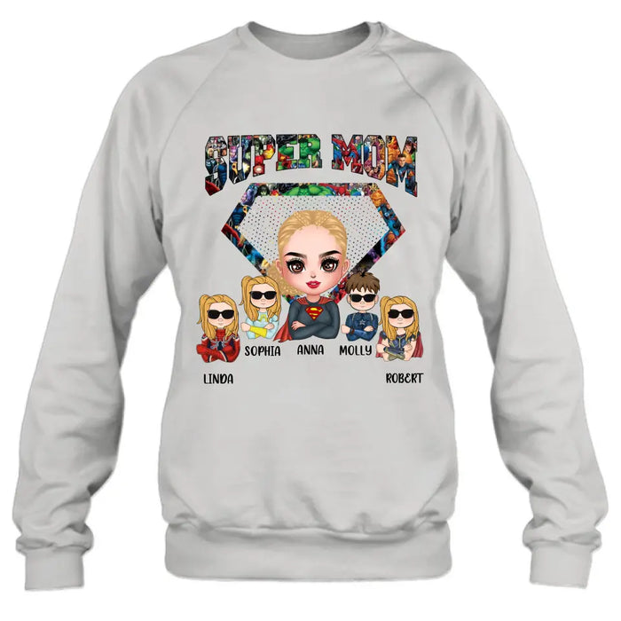 Personalized Super Mom Shirt/Hoodie - Up to 4 Kids - Gift Idea For Grandma/Mother's Day