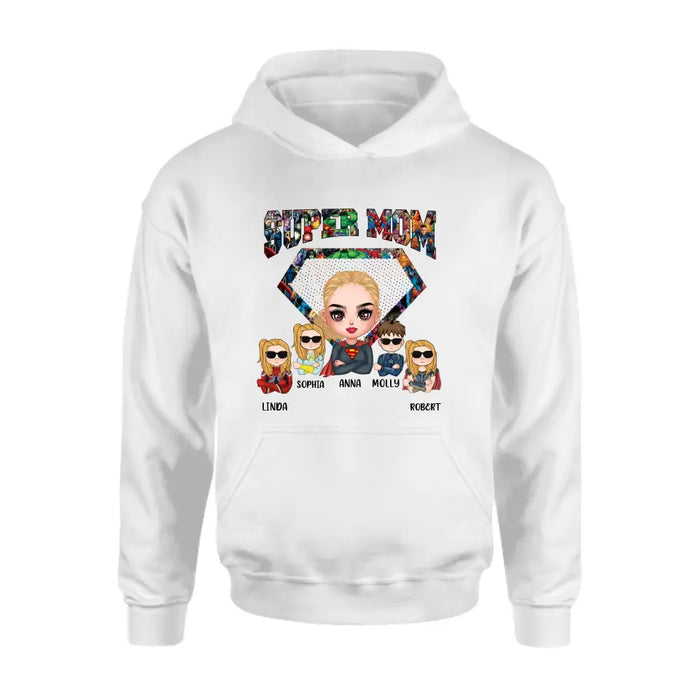 Personalized Super Mom Shirt/Hoodie - Up to 4 Kids - Gift Idea For Grandma/Mother's Day