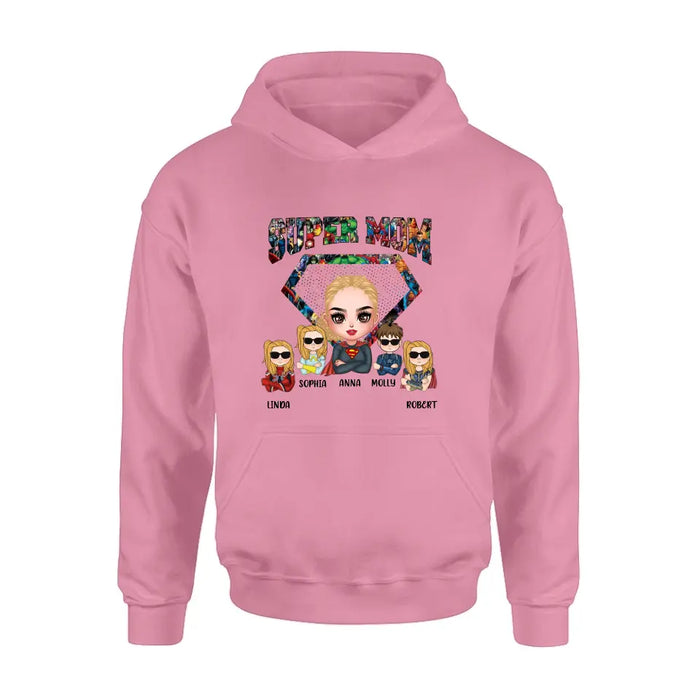 Personalized Super Mom Shirt/Hoodie - Up to 4 Kids - Gift Idea For Grandma/Mother's Day