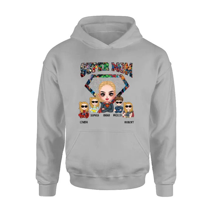 Personalized Super Mom Shirt/Hoodie - Up to 4 Kids - Gift Idea For Grandma/Mother's Day