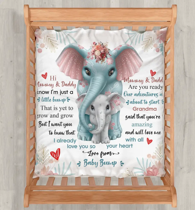 Personalized Elephant Quilt/Fleece Throw Blanket - Gift Idea For New Dad/Mom - Love From Baby Bump