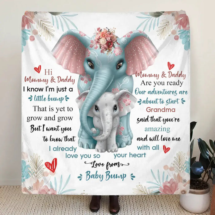 Personalized Elephant Quilt/Fleece Throw Blanket - Gift Idea For New Dad/Mom - Love From Baby Bump