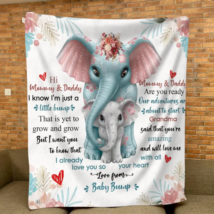 Personalized Elephant Quilt/Fleece Throw Blanket - Gift Idea For New Dad/Mom - Love From Baby Bump