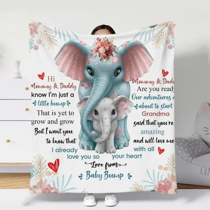 Personalized Elephant Quilt/Fleece Throw Blanket - Gift Idea For New Dad/Mom - Love From Baby Bump