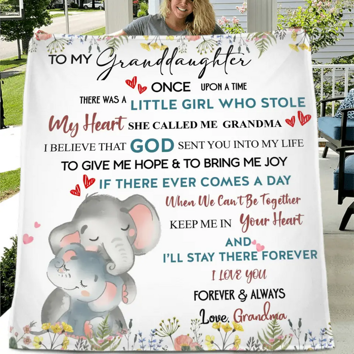Personalized Elephant Baby Quilt/Fleece Throw Blanket - Gift Idea For Kids - To My Granddaughter I Love You Forever & Always