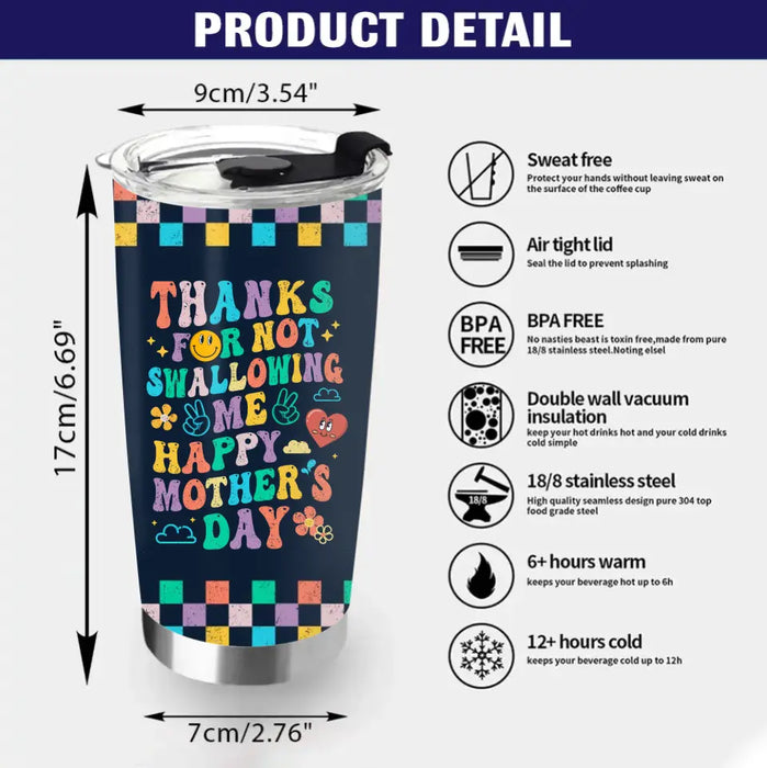 Personalized Mother Tumbler - Gift For Mom/Mother's Day - Thanks For Not Swallowing Me