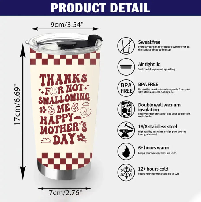 Personalized Mother Tumbler - Gift For Mom/Mother's Day - Thanks For Not Swallowing Us