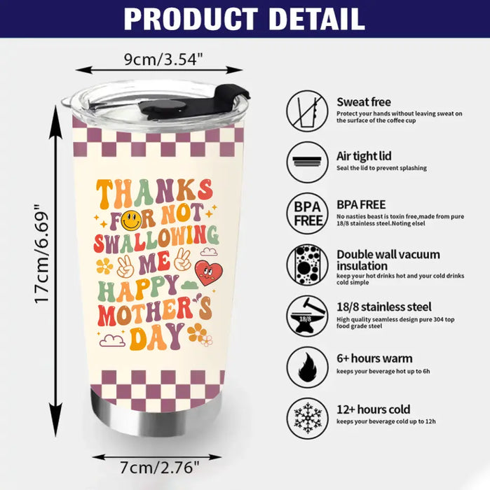 Personalized Mother Tumbler - Gift Idea For Mom/Mother's Day - Thanks For Not Swallowing Us