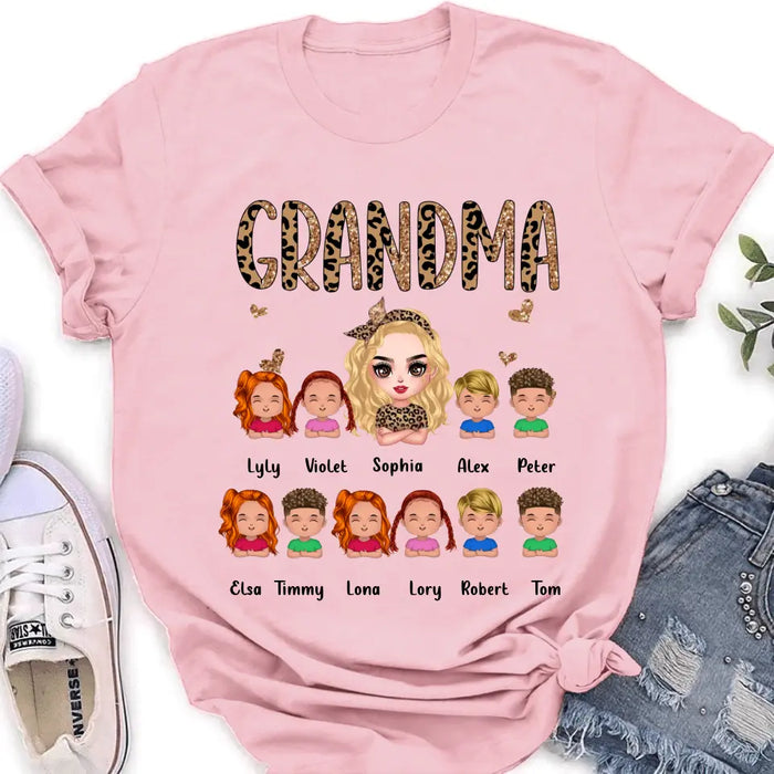 Personalized Leopard Grandma T-shirt/Hoodie - Gift Idea For Grandma/Mother's Day - Up to 10 Kids - Grandma