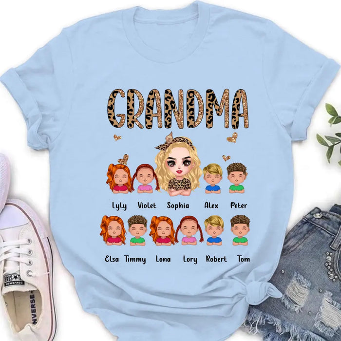 Personalized Leopard Grandma T-shirt/Hoodie - Gift Idea For Grandma/Mother's Day - Up to 10 Kids - Grandma