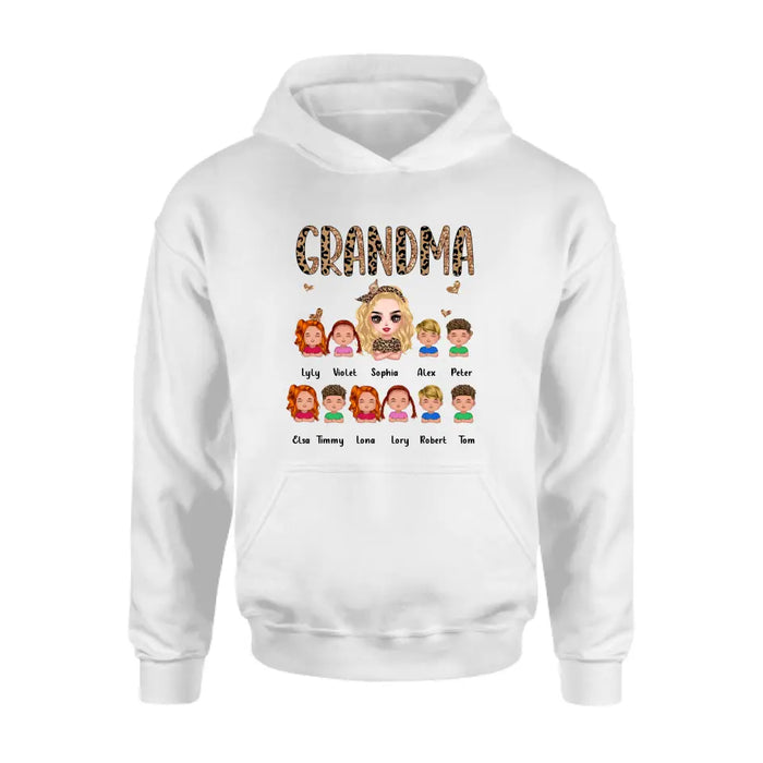 Personalized Leopard Grandma T-shirt/Hoodie - Gift Idea For Grandma/Mother's Day - Up to 10 Kids - Grandma