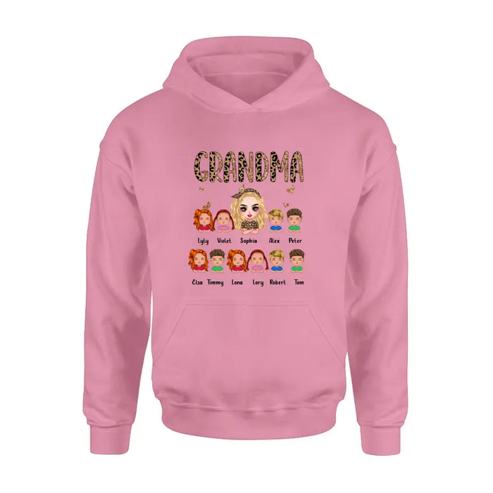 Personalized Leopard Grandma T-shirt/Hoodie - Gift Idea For Grandma/Mother's Day - Up to 10 Kids - Grandma