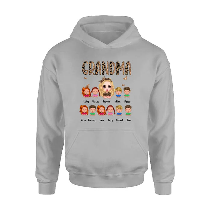 Personalized Leopard Grandma T-shirt/Hoodie - Gift Idea For Grandma/Mother's Day - Up to 10 Kids - Grandma
