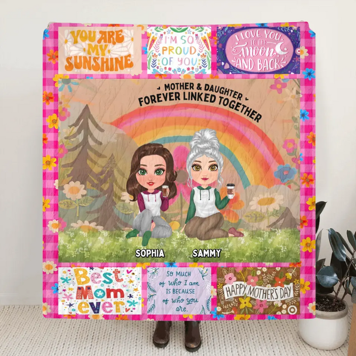 Personalized Mom & Daughter Quilt/Fleece Throw Blanket - Mother's Day Gift Idea To Mom - Mother & Daughter Forever Linked Together