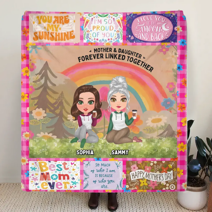 Personalized Mom & Daughter Quilt/Fleece Throw Blanket - Mother's Day Gift Idea To Mom - Mother & Daughter Forever Linked Together